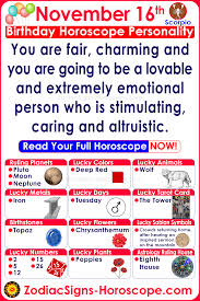 November 16 Zodiac Horoscope Birthday Personality Birthday Horoscope Birthday Personality October 24 Zodiac November 16, 2020 united states holidays & popular observances.