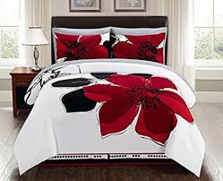 Black And White Floral Bedding Set 8 Pieces Burgundy Red Black White Grey Floral Comforter Bed In A Bag Set Queen Size Bedding Sheets Bed Comforters Bed Decor Floral Comforter