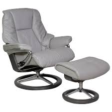 Ekornes magic leather large chair and ottoman in paloma sparrow blue. Stressless Live Large Reclining Chair Ottoman With Signature Base Sprintz Furniture Reclining Chair Ottoman Sets