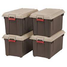 Lid snaps tight, keeping contents secure within. Iris 4pk 82qt Heavy Duty Plastic Storage Bin Brown Target