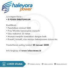 Check spelling or type a new query. Loker Utama Lowongan Kerja Pt Haleyora Powerindo Staff Facebook