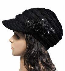 Women Cute Winter Visor Hat Cable Knit Visor Cap With Sequin Flower Accent Black Cz18698667w Cancer Hats Visor Hats Hats For Women