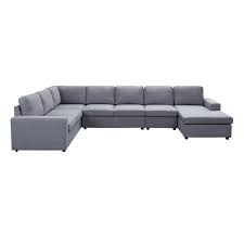 Light gray couch with chaise. Tifton Fabric 7 Piece Reversible Modular Sectional Sofa Chaise Light Gray 81802 5
