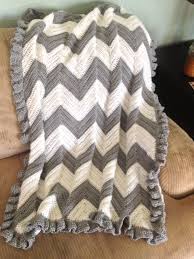 Black And White Chevron Crochet Blanket Gray And White Chevron Baby Blanket I L Ve The Ruffle Trim Edging In This Chevron Crochet Crochet Blanket Edging Crochet Ripple