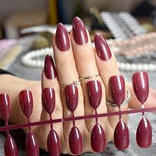 Almond Design Nail Tips Dark Red Wine Medium Candy Nails Pointed Diy Stiletto Artificial False Nails Without Glue Sticker P83p Buy Online In Faroe Islands At Desertcart How to fix fake nails with no nail glue hey guys this video is showing you guys an easy way to fix.