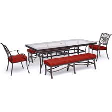 With 2 stylish benches in faux leather. Hanover Traditions 5 Piece Patio Dining Set In Red With 2 Swivel Rockers 2 Cushioned Benches