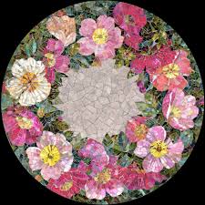 Mosaic Table Top Dogrose Flower Mosaic Flowers Mosaic Artwork Mosaic Crafts