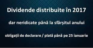 * dividend brut = dividend net + impozit (5%) * impozit dividende = taxa de plată la stat pentru repartizarea dividendelor persoanele fizice care încasează bani din dividende a căror valoare cumulată este cel puțin. Dividende Distribuite Neachitate In 2017 ObligaÈii Fiscale Theexperts Ro
