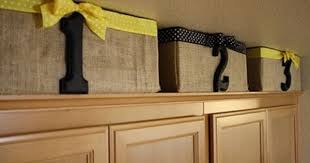 Burlap Diy Above Kitchen Cabinets Kitchen Storage Storage Bins