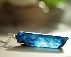 Sterling Silver Dark Blue Crystal Pendant Wire Wrapped Raw Blue Quartz Necklace Blue Crystal Necklace Blue Pendant Necklace