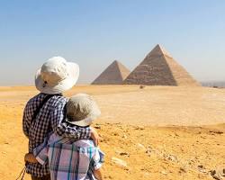 Image of family exploring the pyramids