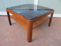 Vintage Mid Century Danish Teak Coffee Table W Smoked Glass Top 24 X24 X14 Tall Teak Coffee Table Coffee Table Smoked Glass