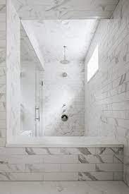 Maybe you would like to learn more about one of these? Large Walk In Shower With White And Gray Marble Tiles Transitional Bathroom