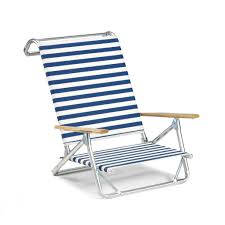 Original Mini Sun Folding Aluminum Beach Chair By Telescope Casual Blue White Stripe Bbqguys Beach Chairs Folding Beach Chair Aluminum Beach Chairs