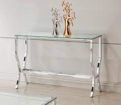 Sofa table measures 48 x 16 x 27 h. 720339 Willa Arlo Interiors Anndale Chrome Finish Metal And Glass Sofa Entry Console Table