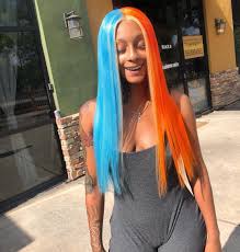 Half Blue Half Orange Lace Wig Half Colored Hair Hair Styles Peruvian Hair