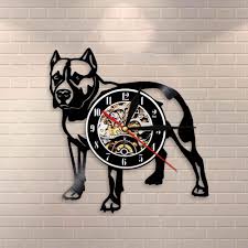 Pitbull Home Wall Decor Decorative Wall Clock Dog Breed Gifts Pitbull Mom Vinyl Record Wall Clock American Bully Mom Retro Clock Vinyl Record Clock Record Wall Clock Wall Decor
