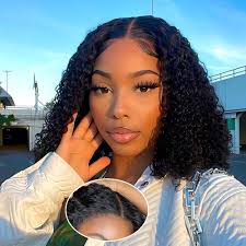 Glueless Wig Human Hair 5 x 5 Pre Cut Lace Human Hair Glueless Short Curly  Bob