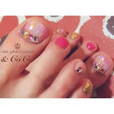 夏ピンクオーシャンフットネイル Nailsalonschool Cocoネイル