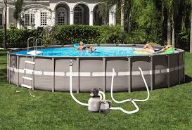 Intex 18 X 52 Round Ultra Frame Pool W 2 100gph Sand Filter Pump Debris Cover Ground Cloth Ladder Setup Dvd Sears Intex Big Swimming Pools Pool