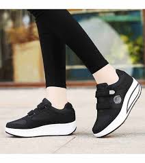 Black Boots White Sole Ladies Women S Black Double Velcro Rocker Bottom Sole Shoe Sneakers Logo Print Casual Leisure Walking Occasi Tennis Shoes Outfit Rocker Bottom Shoes Outfit Shoes