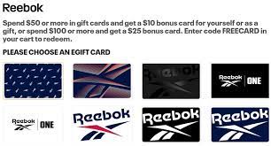 Reeboks sports bras for only $12.99. Expired Reebok Get 20 25 Bonus Card When Buying Gift Card With Promo Code Freecard Gc Galore