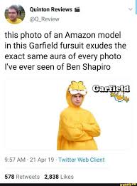 This Photo Of An Amazon Model In This Garﬁeld Fursuit Exudes The Exact Same Aura Of Every Photo I Ve Ever Seen Of Ben Shapiro 9 57 Am 21 Apr 19 Twitter