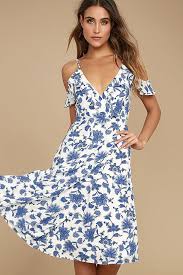 Arise Blue And White Floral Print Off The Shoulder Dress Blue And White Dress White Floral Print Dress White Floral Maxi Dress