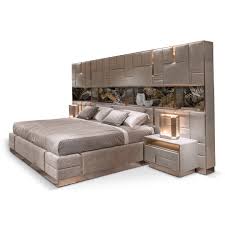 Beloved large luxury italian bed shown in upholstered leather with golden lacquered finish. Beloved Art Bed Visionnaire Home Philosophy Academy
