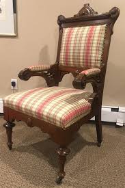 Item 5 Antique Eastlake Plaid Upholstered Chair On Casters 24x24x46 Please Refer To Pictures For Condition Upholstered Chairs Chair Fabric Chair