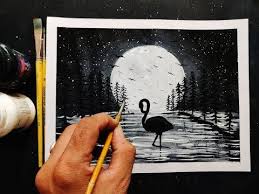 Black And White Easy Landscape Painting For Beginners Moonlight Night Scenery Painting Ideas For Beginners Step By Step Poster Colour Painting Youtube Poster Color Painting Beginner Painting Night Scenery