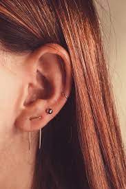 double piercing threader earrings double lobe earrings etsy double piercing threader earrings staple earrings