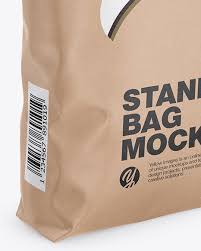 Download Kraft Stand Up Bag Mockup Half Side View In Bag Sack Mockups On Yellow Images Object Mockups PSD Mockup Templates