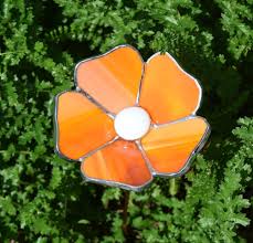 3 D Orange Blume Aus Tiffany Glas Garten Balkon Blumen Deko Mitbringsel Geschenk Orange Blumen Tiffany Glas Glas