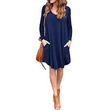 Lilbetter Women 39 S Long Sleeve Pocket Casual Loose T Shirt Dress Navy Blue S Cotton Tshirt Dress Lace Tunic Dress Women Long Sleeve