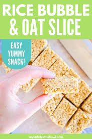 No Bake Rice Bubble Oat Slice Low Sugar Rice Krispie Treat Recipe In 2020 Rice Bubbles Oat Slice Healthy Rice Krispie Treats