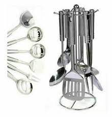 Adjustable middle rack adds flexibility to fit tall items such as a stand mixer bowl. 7 Piece Stainless Steel Kitchen Utensil Set With Hooks And Stand Utensils Holder Ebay