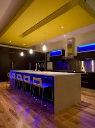 Blue Lights Under Bar Helllll Yessss Kitchen Lighting Design Ceiling Light Design Hanging Bar Lights