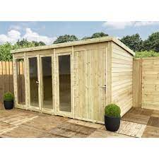 Both wooden and plastic options are available to choose from. 16 X 8 Combi Pressure Treated Tongue Groove Pent Summerhouse With Higher Eaves And Ridge Height Side Summerhouse Toughened Safety Glass Euro Lock With Key Super Strength Framing Shedsfirst