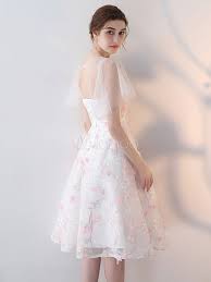 White Cocktail Dresses Lace Flowers Applique Butterfly Sleeve Bow Sash Short Homecoming Dresses Cocktail Dress Lace Homecoming Dresses Short White Lace Cocktail Dress