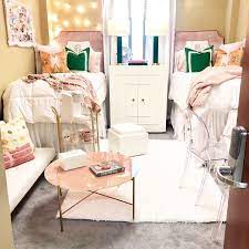 Here's what you need for a luxe gold room: Silicus Pink Round Coffee Table Ole Miss Dorm Rooms Unique Dorm Room College Dorm Room Decor