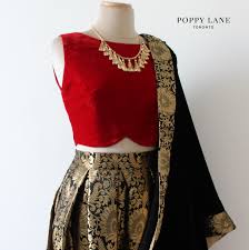 Black Boat Neck Crop Top Lehenga Bright Red Velvet Sari Lengha Crop Top Blouses With Royal Black Brocade Skirts Velvet Dupatt Lengha Blouse Designs Velvet Blouse Design Stylish Blouse Design