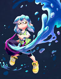 Shiny Blue Inkling Girl With A Slosher Bucket Splatoon Splatoon Character Design Anime