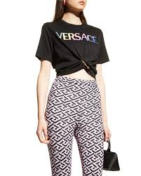 Versace Rainbow Logo Safety Pin Crop T-shirt in Black | Lyst