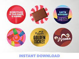 Wonka Cupcake Toppers Charlie And The Chocolate Factory Etsy In 2021 Chocolate Factory Cupcake Toppers Printable Golden Ticket Template