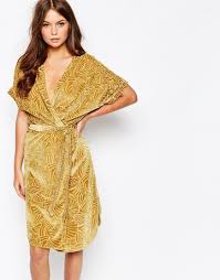First And I Devore Kimono Sleeve Wrap Dress At Asos Com Wrap Dress Gold Wrap Dress Dresses