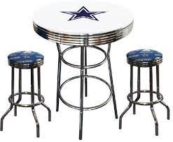 3 Piece Dallas Cowboys Logo Chrome Finish White Pub Table W 2 Bar Stools By The Furniture Cove Http Www Dallas Cowboys Decor Bar Table Sets Black Pub Table