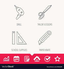 Paper Knife School Supplies And Scissors Icons