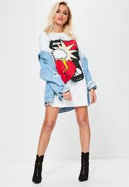 White Oversized Cartoon Graphics T Shirt Dress Missguided T Shirt Dress Graphic Tee Dress Women Dress Online