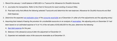 Allowance Method Entries Instructions Chart Of Acc